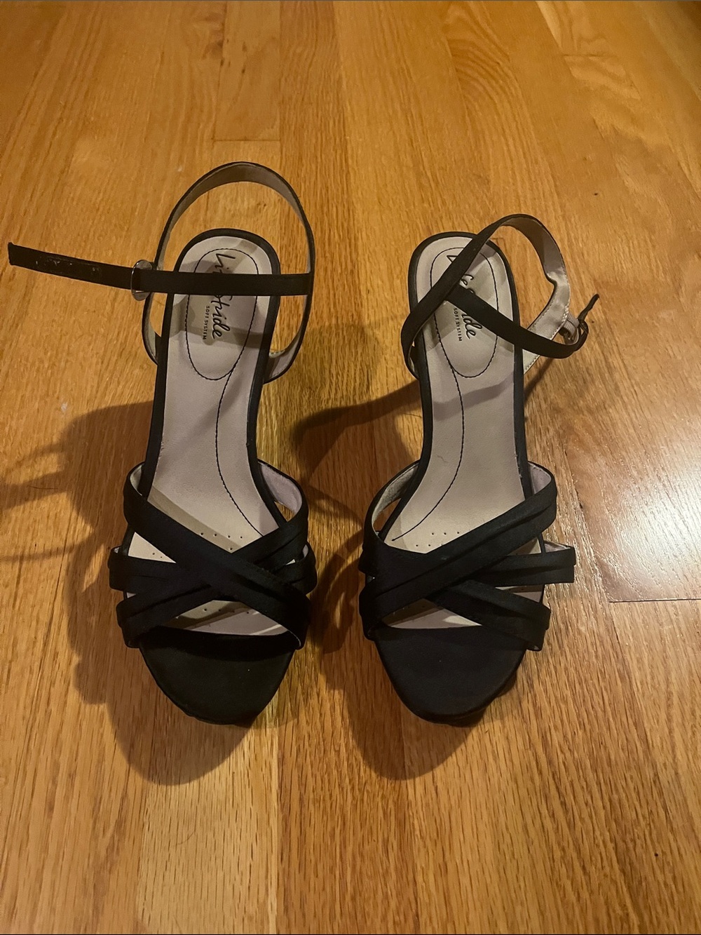 Life Stride Black Strappy Open‑Toe Ankle Strap Heels